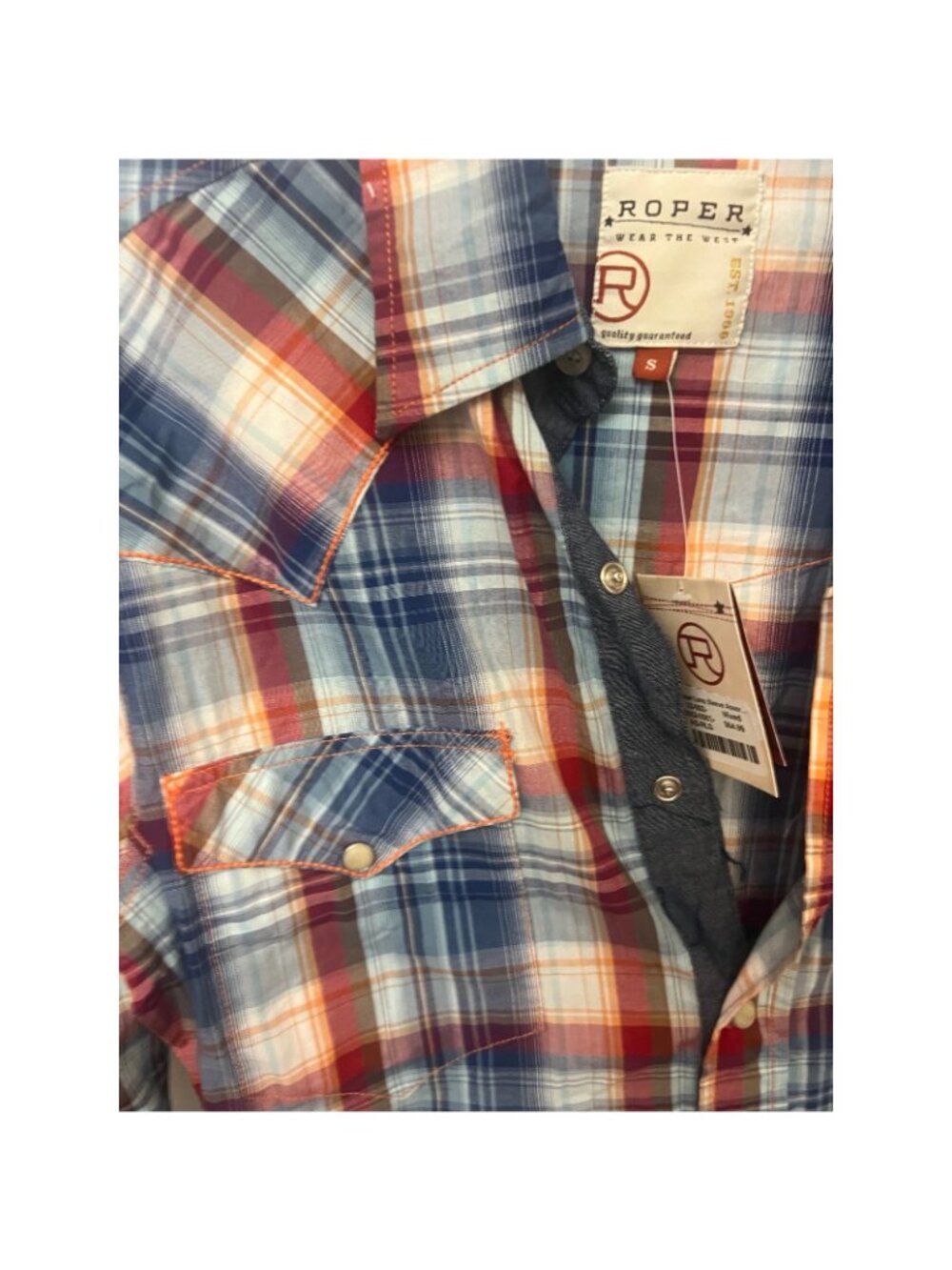 NWT Roper Wear the West Mens Plaid Western Snap Front Shirt Blue Red S NEW   AB - Picture 5 of 9